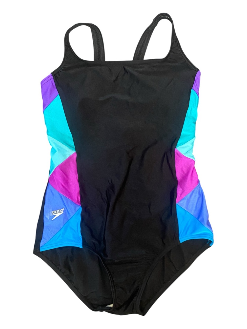 Speedo Retro Style One Piece Swimsuit Sporty Modest Black Bathingsuit